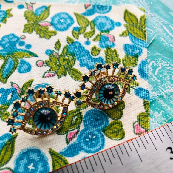 Evil Eye Earrings Ancient Symbol with small colorful rhinestones - Picture 4 of 5